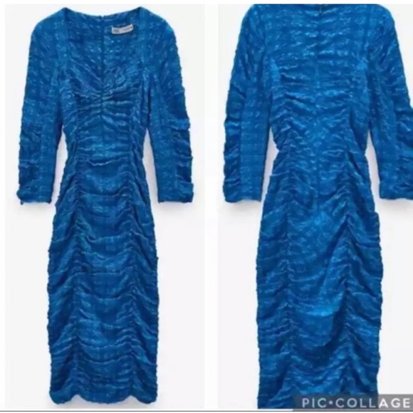 NWT Zara Textured Blue Midi
Anne Dress Stretch Fitted Long
Sleeve size S - Picture 10 of 16